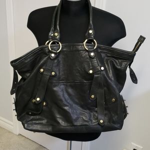 Washed leather black bag
